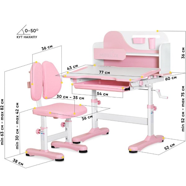 Фото - Комплект мебели школьный Mealux Wave Pink (BD-31 PN)